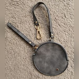 Coin purse, Rosetti, Gray, faux suede, gold zipper & clips